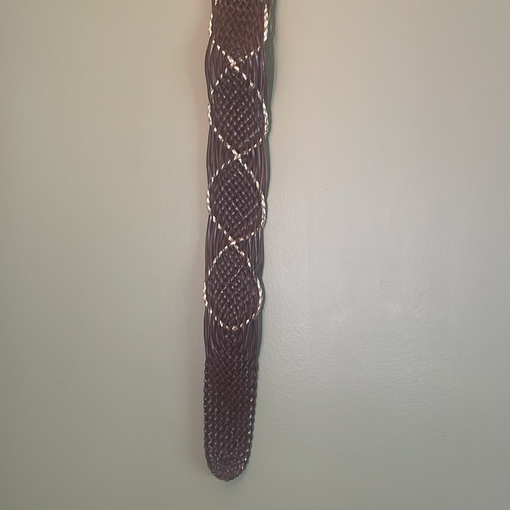 NWT Anthropologie Wide High Waist Brown Leather Woven Metallic Accent Belt Sz M - Picture 3 of 4
